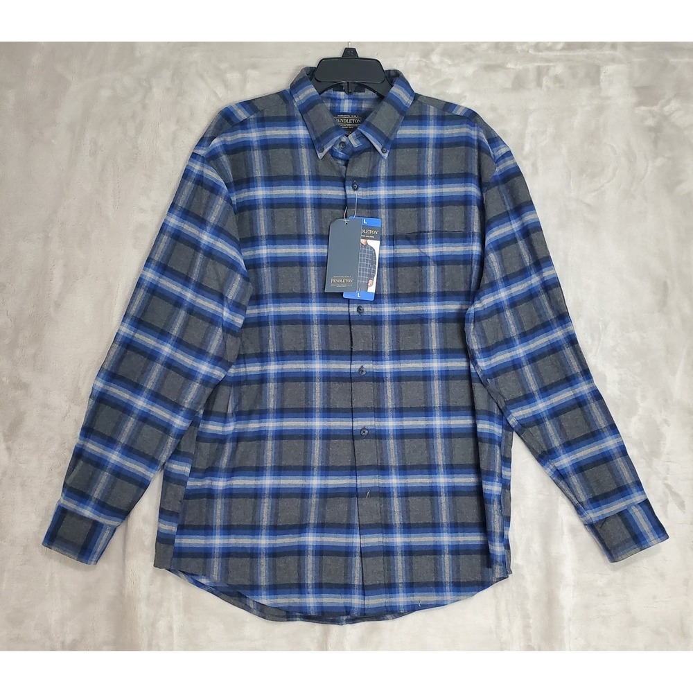 Pendleton Shirt Mens Large Blue Plaid Mason Flannel Button Up Outdoors Work NWT